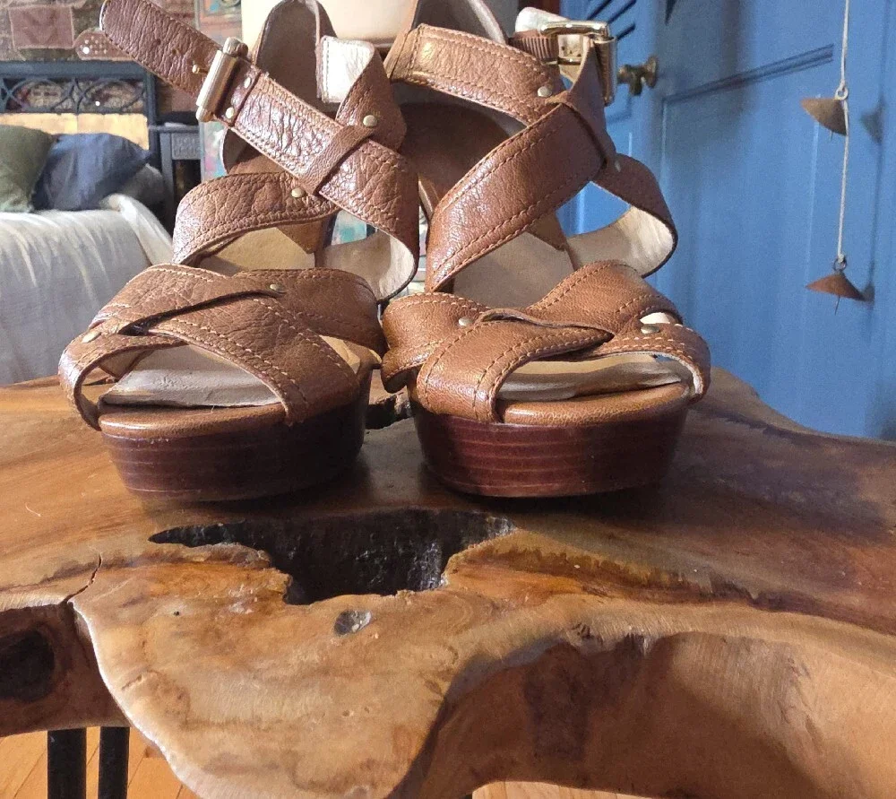 Michael Kors Brown Leather Strappy High Heel Sandals